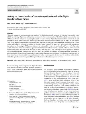 A Study on the Evaluation of the Water Quality Status for the Büyük Menderes River, Turkey