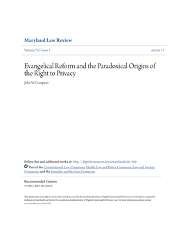 Evangelical Reform and the Paradoxical Origins of the Right to Privacy John W