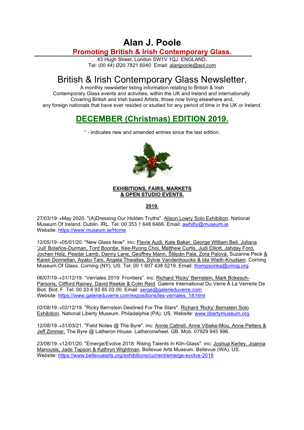 Alan J. Poole British & Irish Contemporary Glass Newsletter