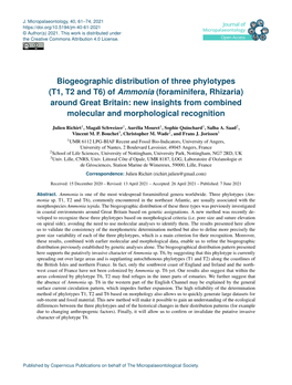 Biogeographic Distribution of Three Phylotypes (T1, T2 And