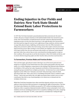 Ending Injustice in Our Fields and Dairies: New York State Should Extend Basic Labor Protections to Farmworkers