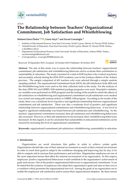 The Relationship Between Teachers' Organizational Commitment, Job