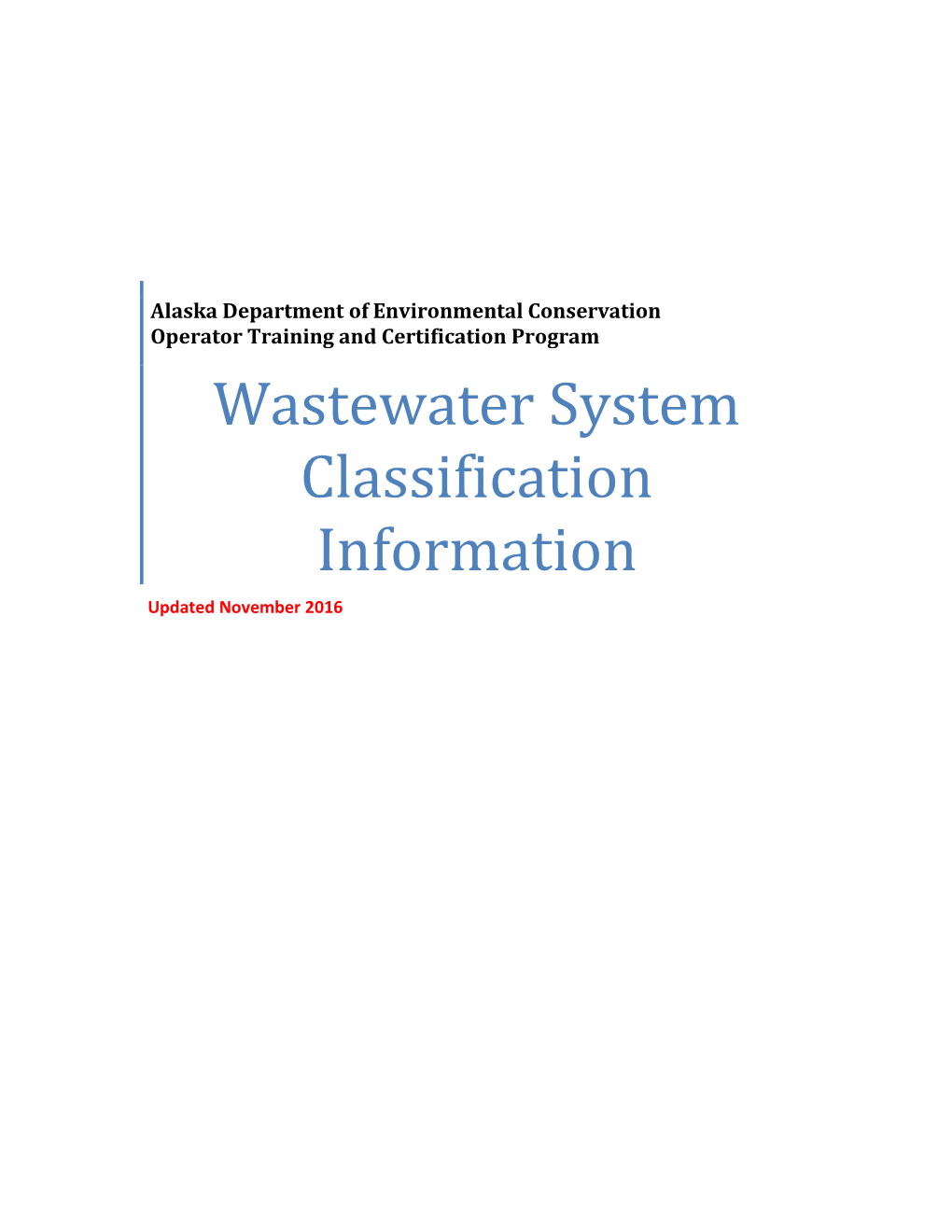 Wastewater System Classification Information