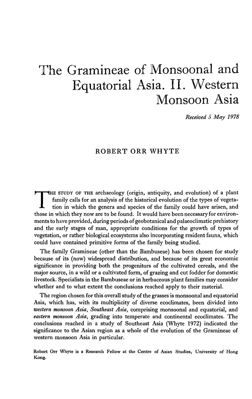 The Gramineae of Monsoonal and Equatorial Asia. II. Western Monsoon Asia