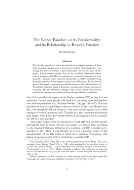 The Barber Paradox: on Its Paradoxicality and Its Relationship to Russell’S Paradox