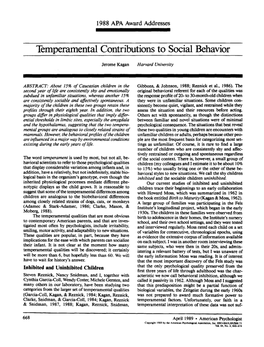 Temperamental Contributions to Social Behavior
