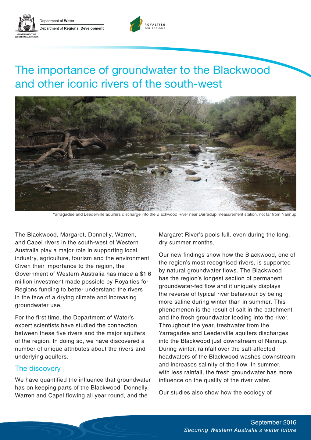 The Importance of Groundwater to the Blackwood and Other Iconic Rivers of the South-West