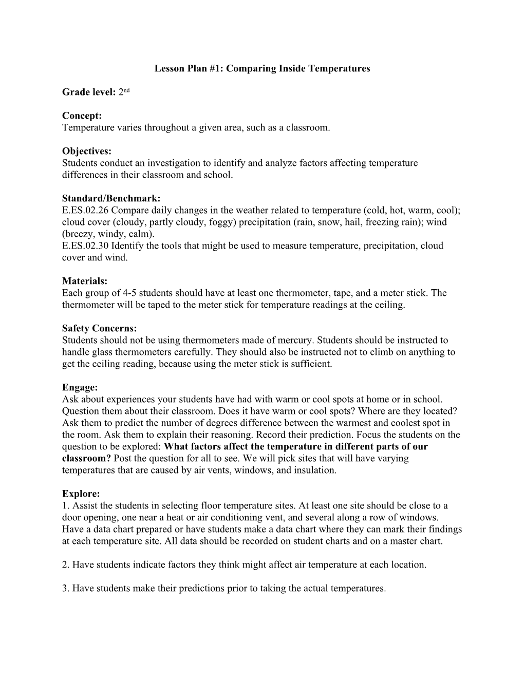 Lesson Plan #1: Comparing Inside Temperatures