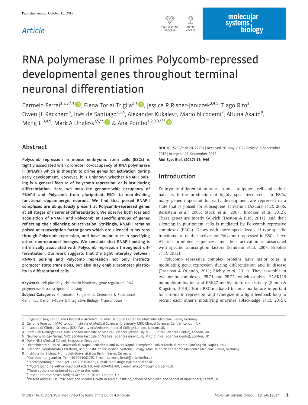 RNA Polymerase II Primes Polycomb‐Repressed Developmental Genes Throughout Terminal Neuronal Differentiation