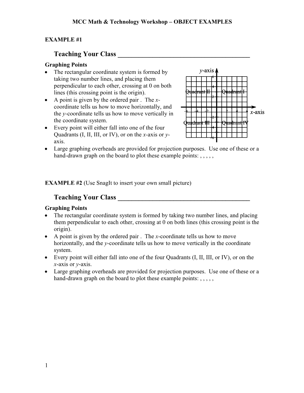 MCC Math & Technology Workshop OBJECT EXAMPLES