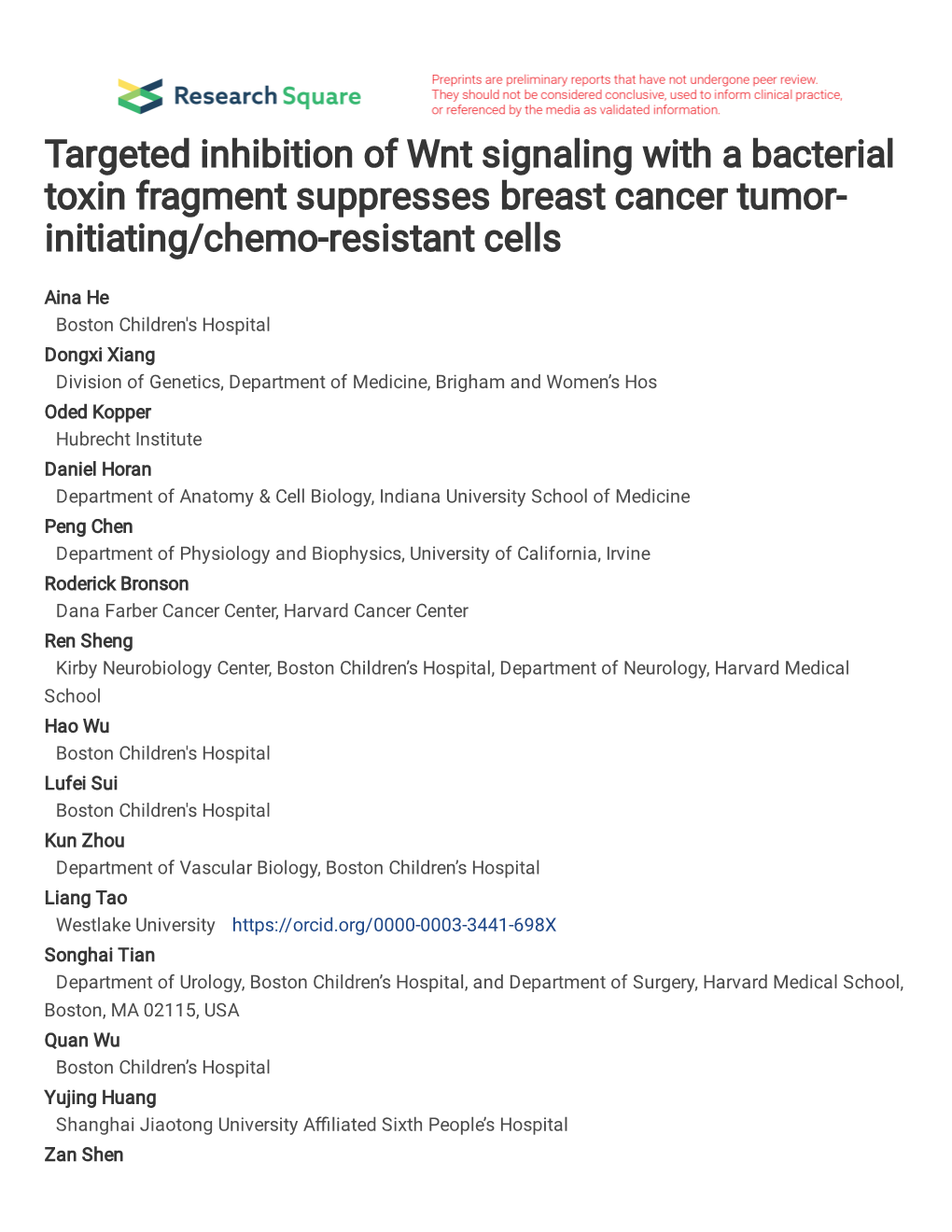 Targeted Inhibition of Wnt Signaling with a Bacterial Toxin Fragment Suppresses Breast Cancer Tumor-Initiating/Chemo-Resistant C