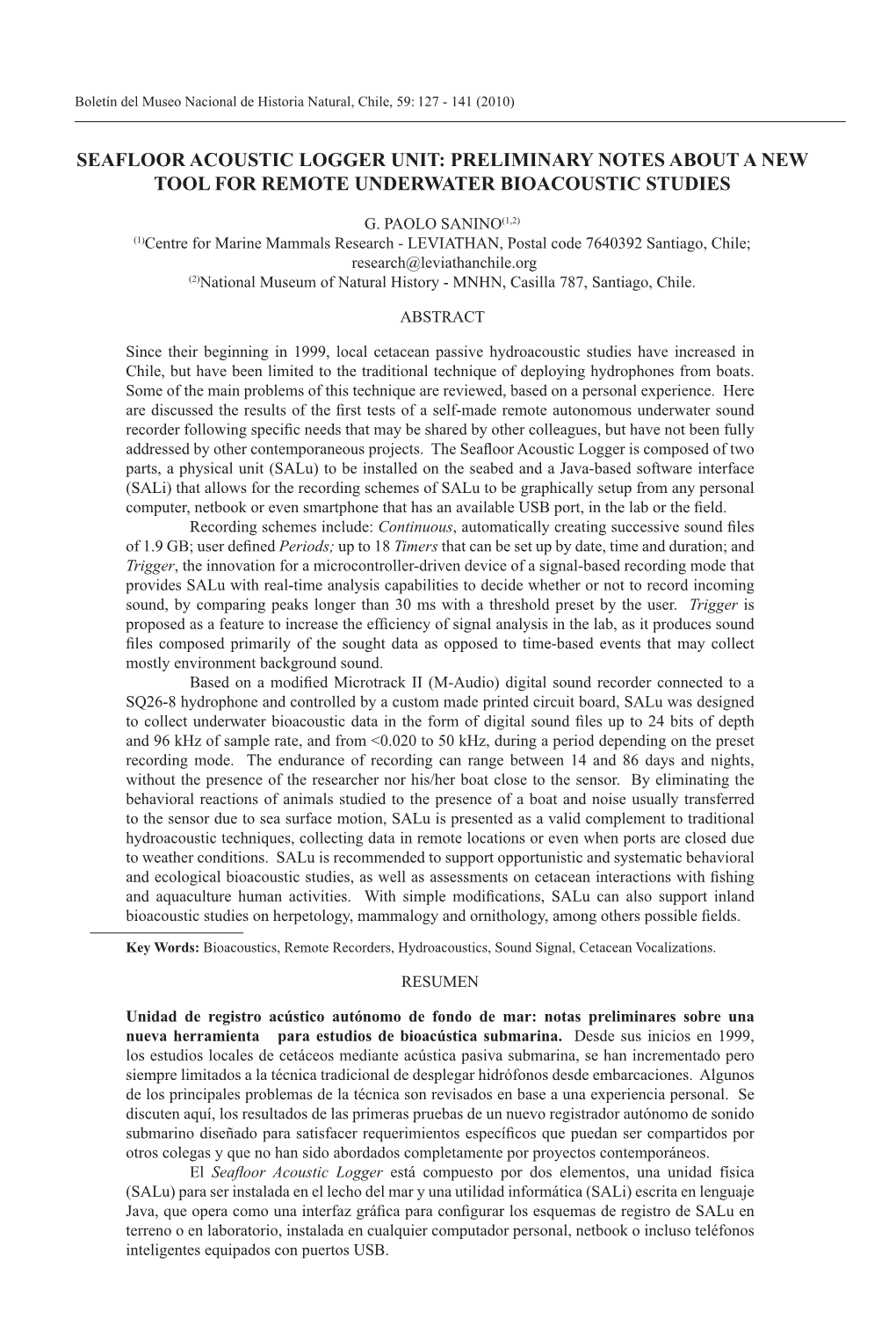 Preliminary Notes About a New Tool for Remote Underwater Bioacoustic Studies