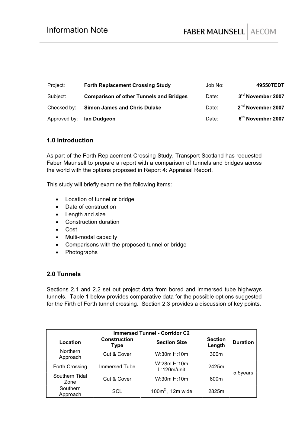 Comparison Paper on International Bridges and Tunnels