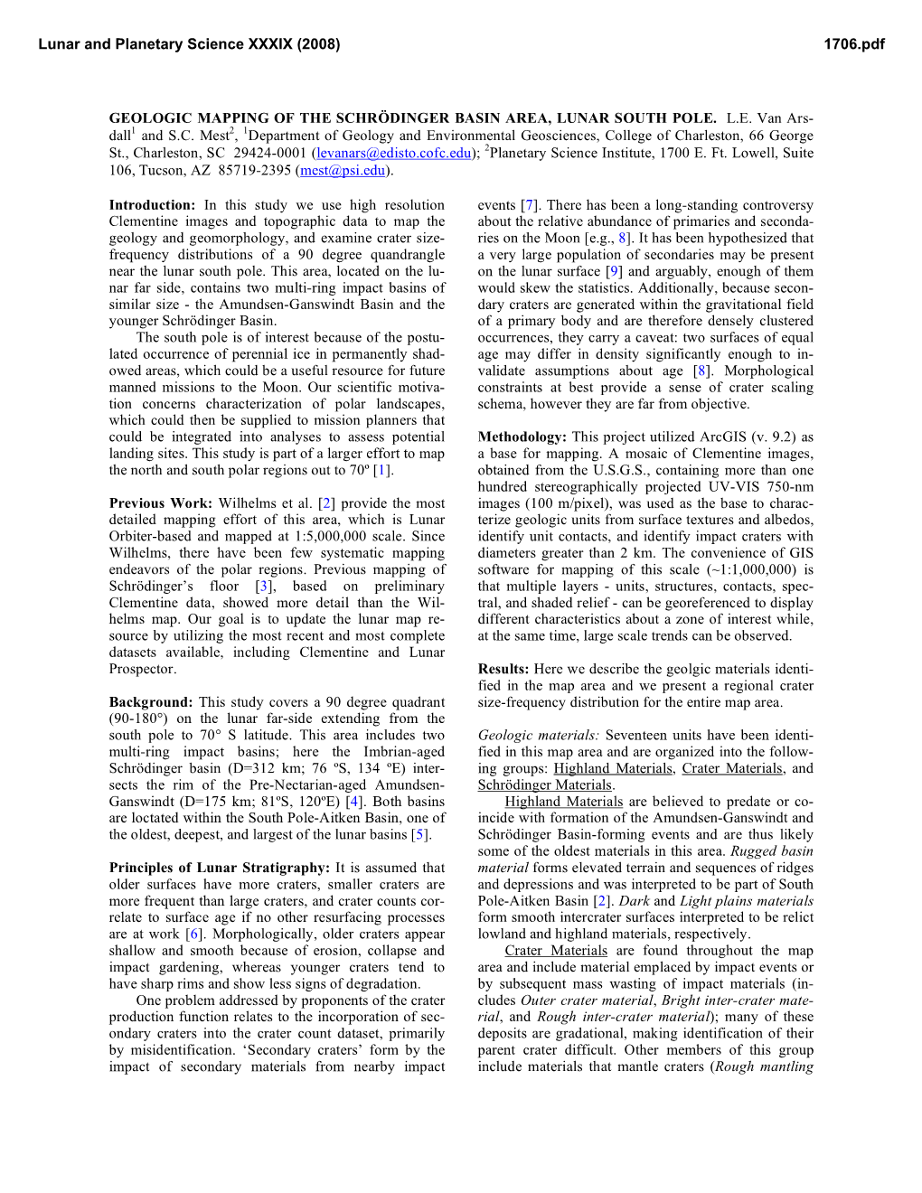 Geologic Mapping of the Schrödinger Basin Area, Lunar South Pole