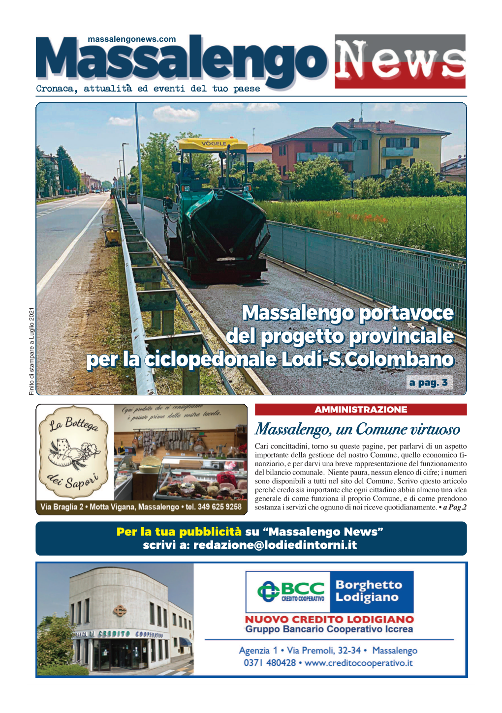 Massalengo Portavoce Del Progetto Ciclopedonale Lodi-S.Colombano