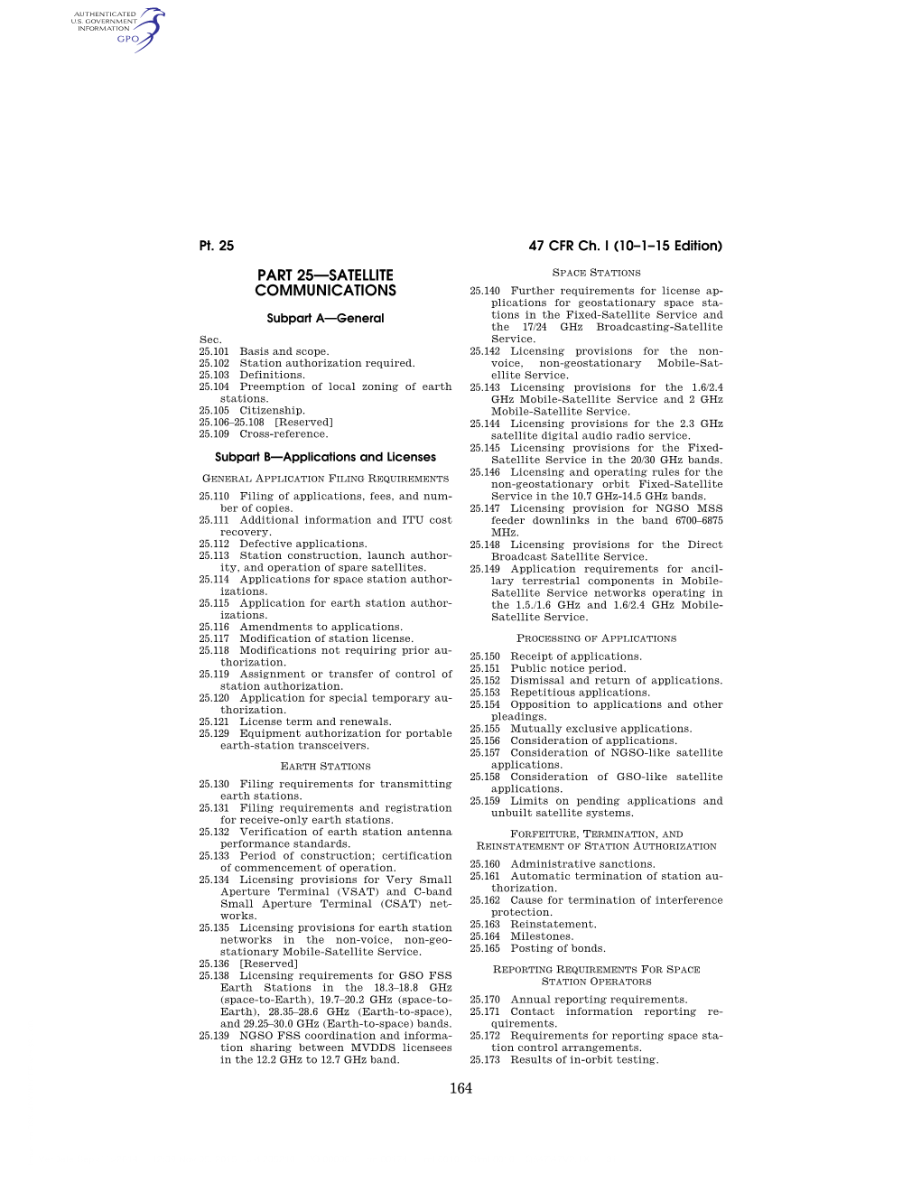 164 Part 25—Satellite Communications