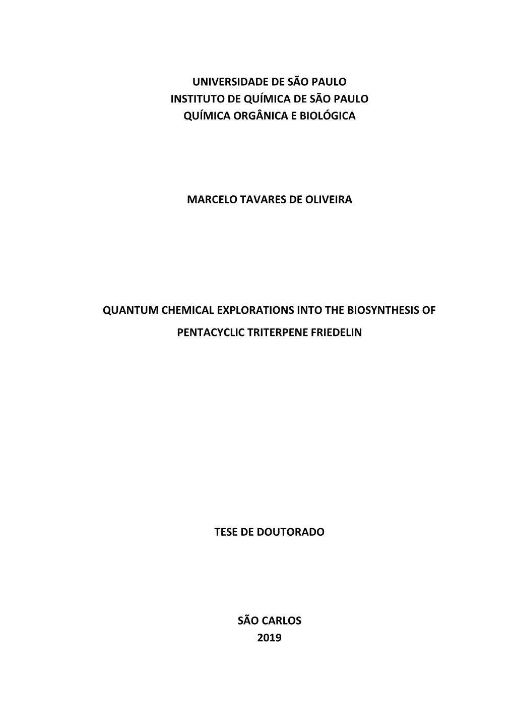 Universidade De São Paulo Instituto De Química De São Paulo Química Orgânica E Biológica