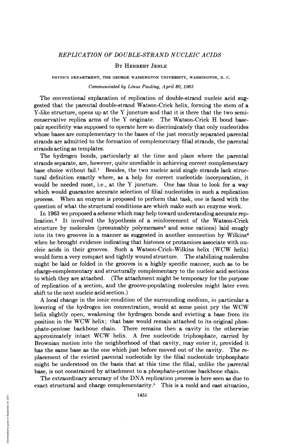 REPLICATION of DOUBLE-STRAND NUCLEIC ACIDS Structure