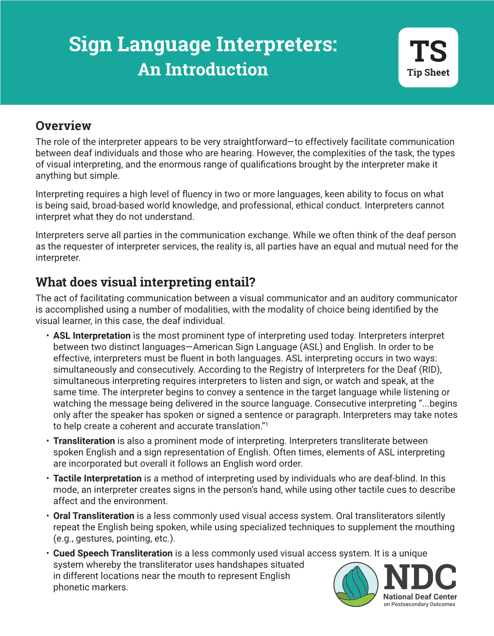 Sign Language Interpreters: TS an Introduction Tip Sheet