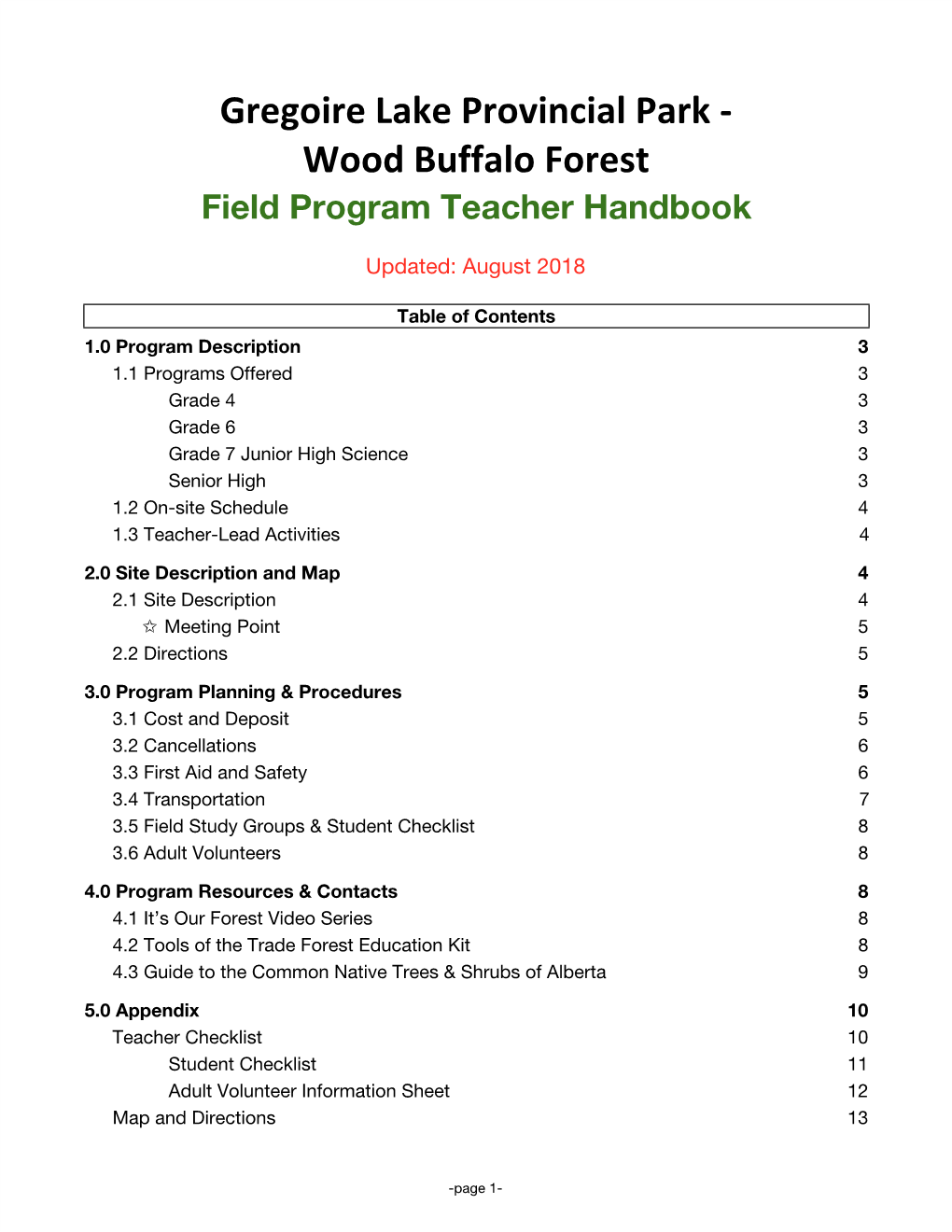 Gregoire Lake Provincial Park - Wood Buffalo Forest Field Program Teacher Handbook