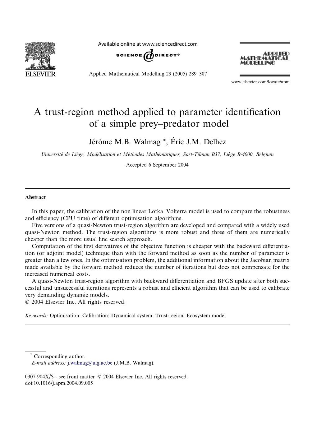 A Trust-Region Method Applied to Parameter Identification of a Simple