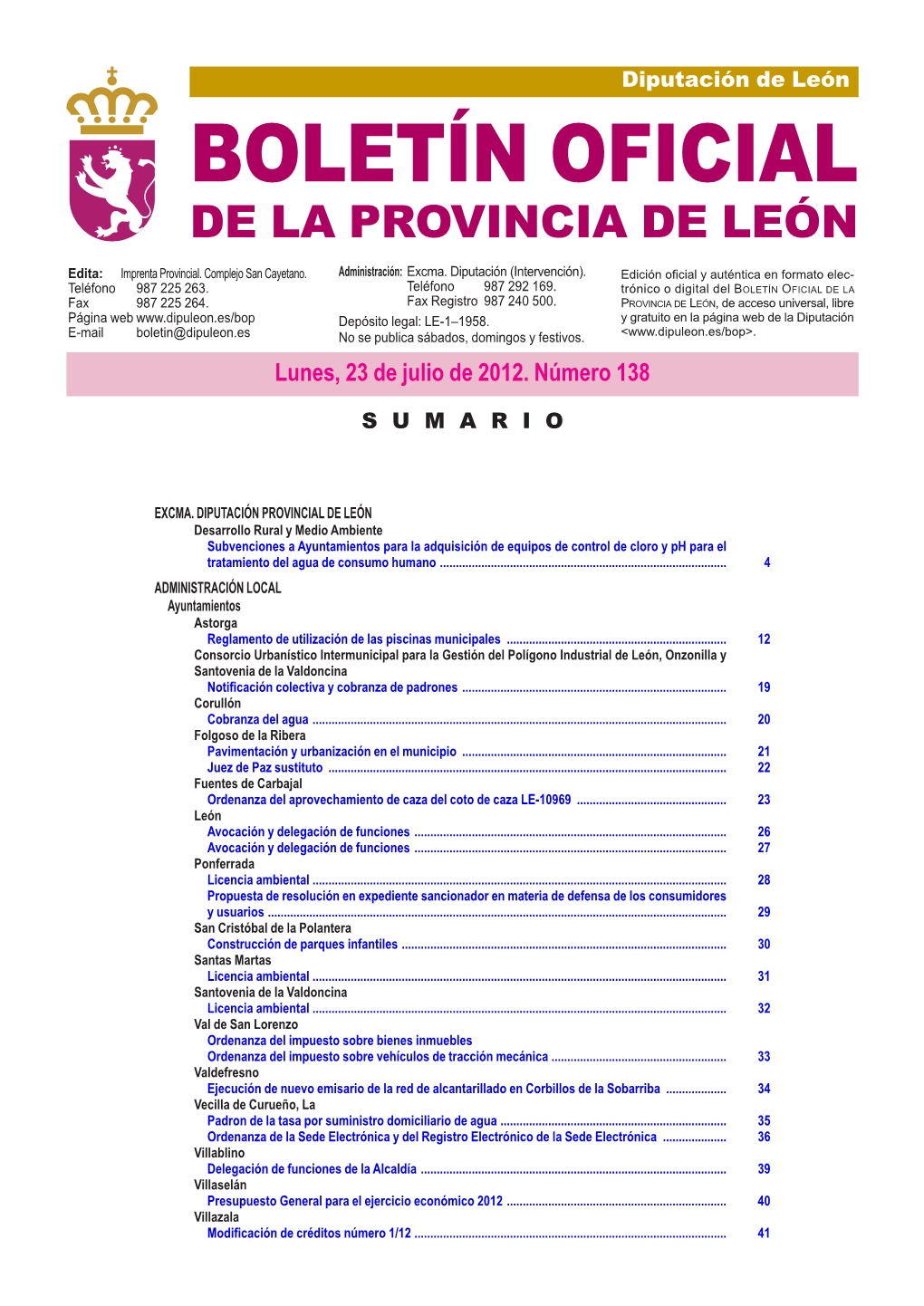 Boletín Oficial De La Provincia De León