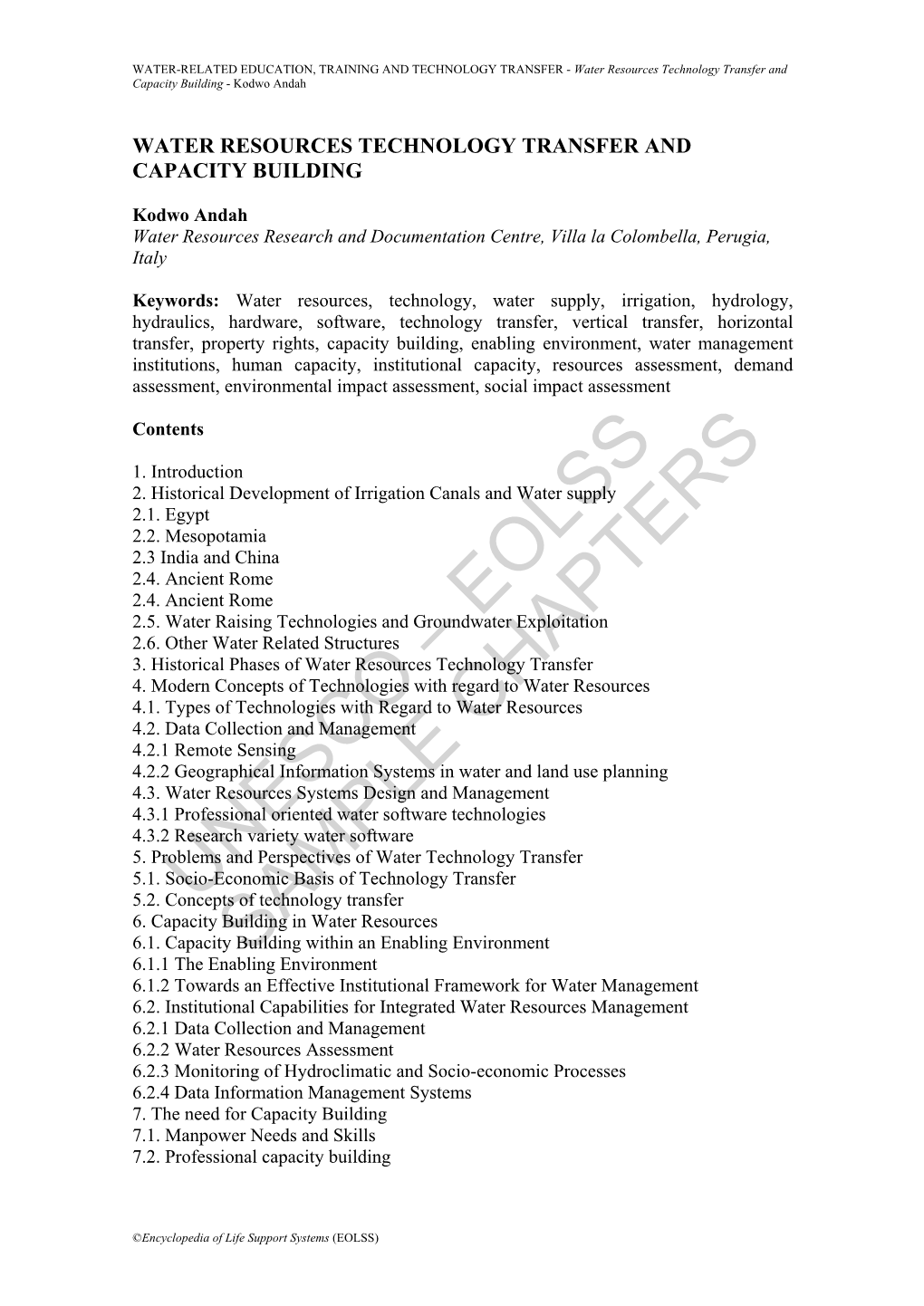 Water Resources Technology Transfer and Capacity Building - Kodwo Andah