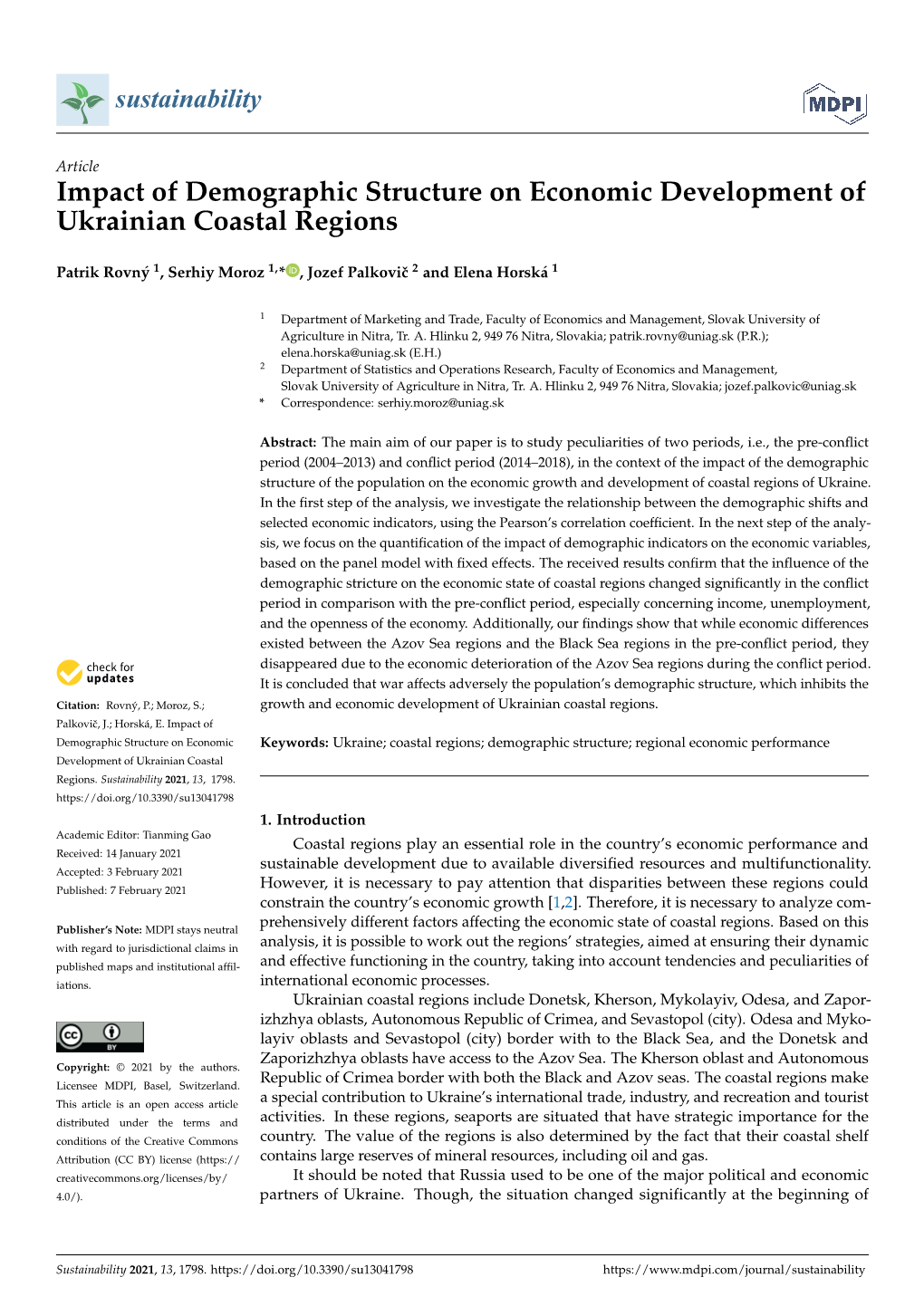 Impact of Demographic Structure on Economic Development of Ukrainian Coastal Regions