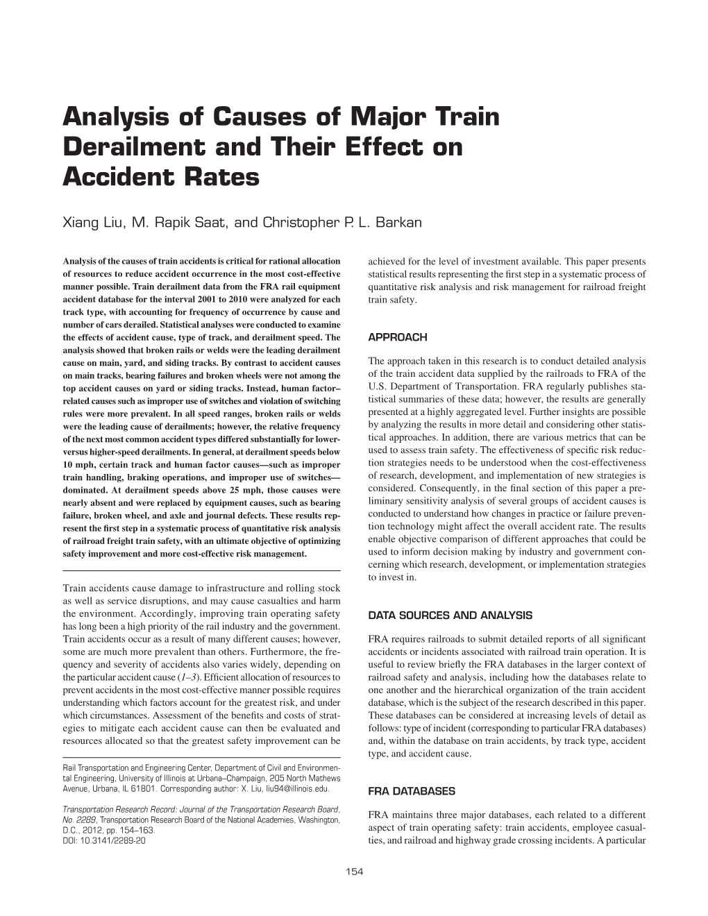 Analysis of Causes of Major Train Derailment and Their Effect on Accident Rates