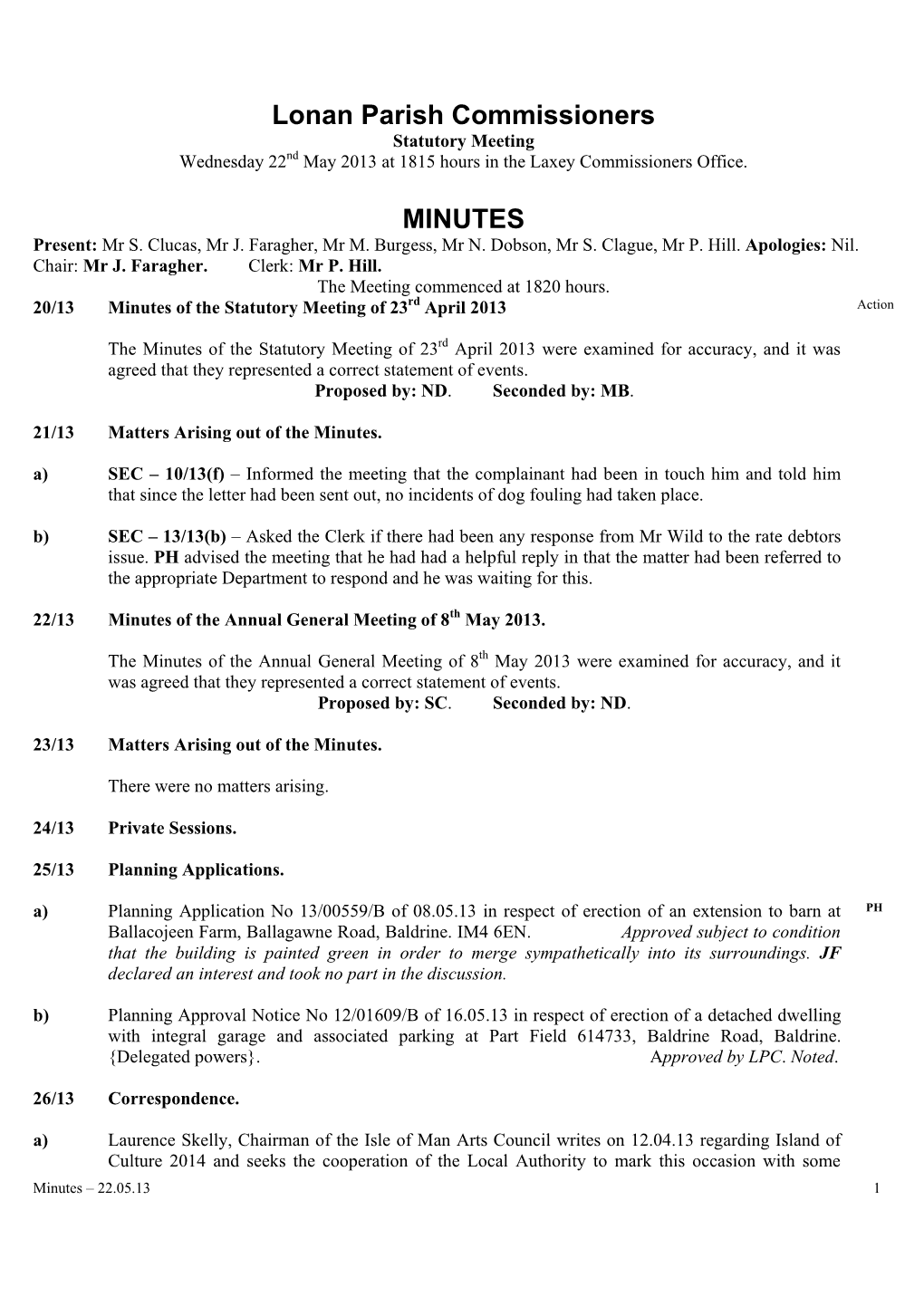 Lonan Parish Commissioners MINUTES