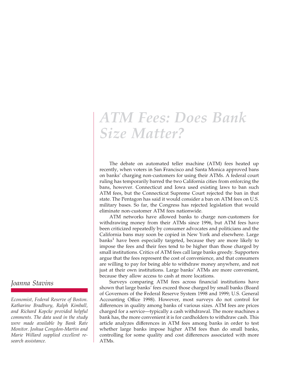 ATM Fees: Does Bank Size Matter?