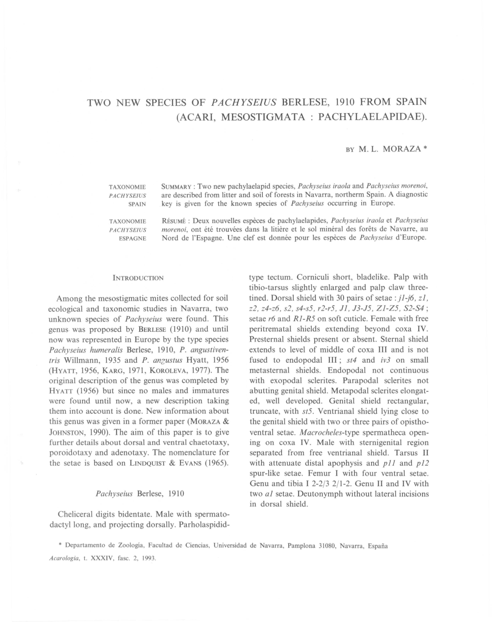 Two New Species of Pachyseius Berlese, 1910 from Spain (Acari, Mesostigmat a : Pachylaelapidae)