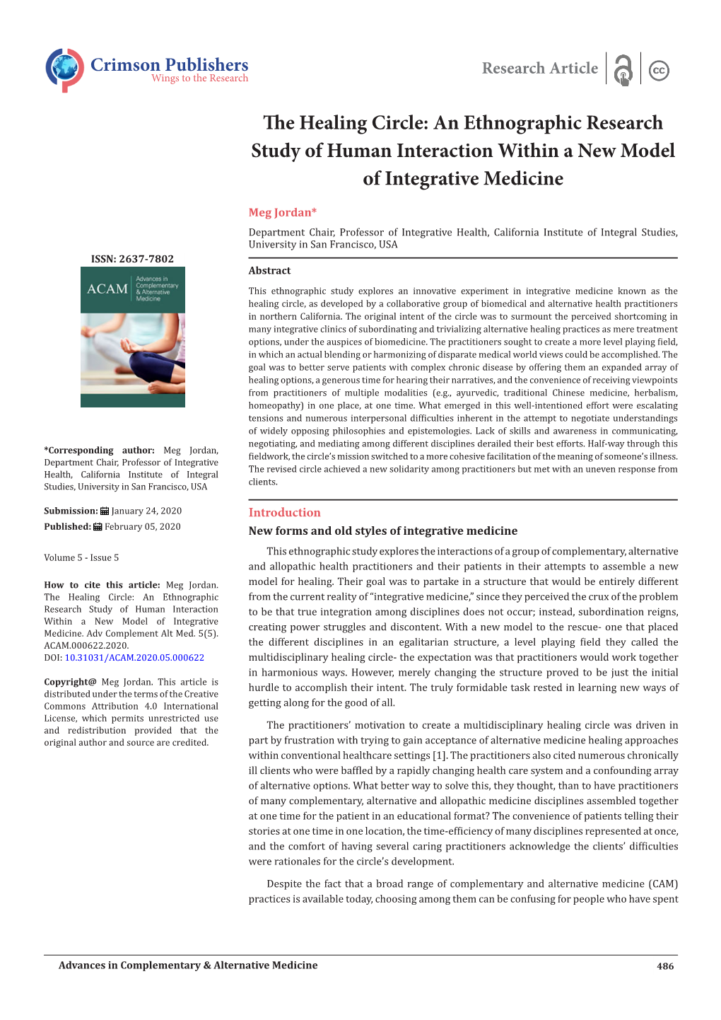 The Healing Circle: an Ethnographic Research Study of Human Interaction Within a New Model of Integrative Medicine