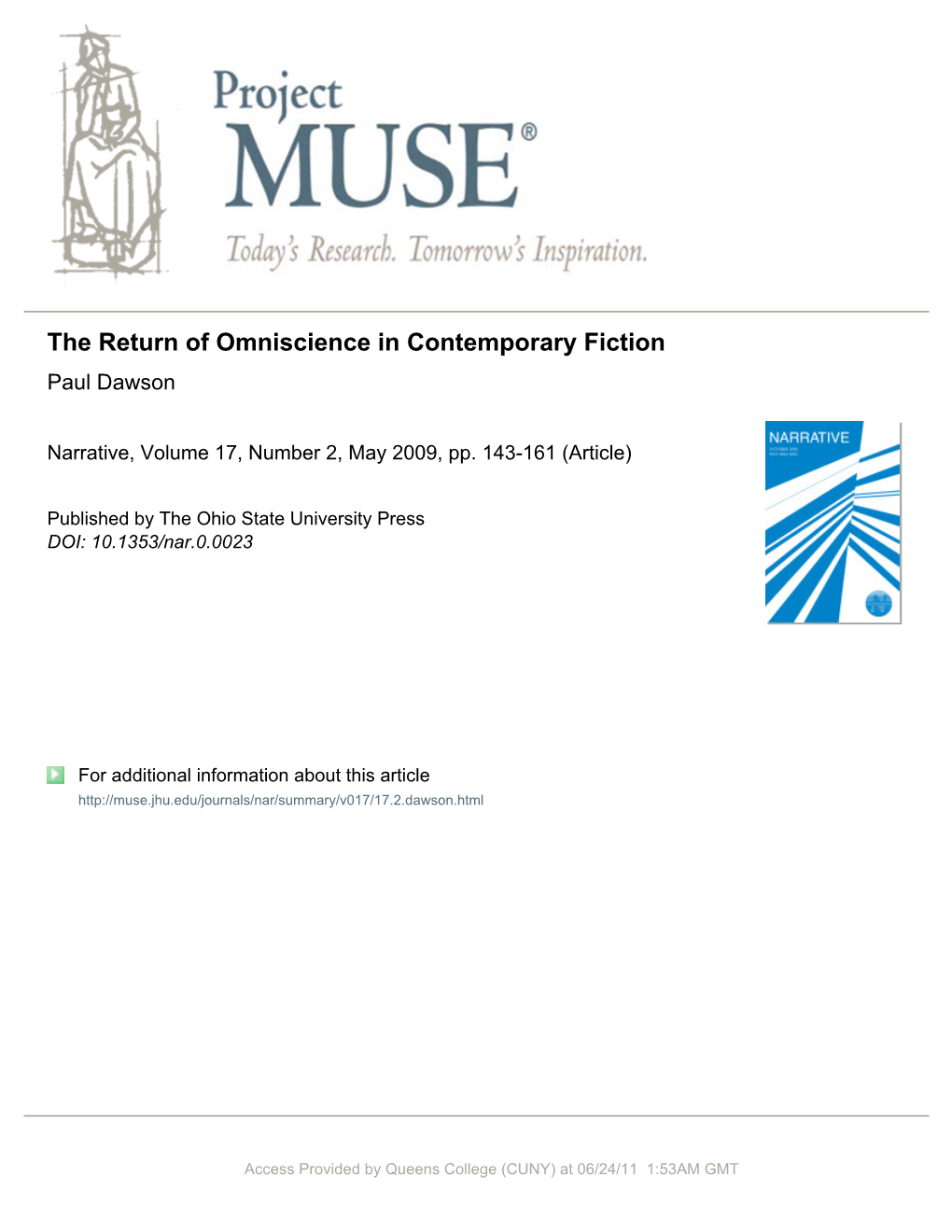 The Return of Omniscience in Contemporary Fiction Paul Dawson