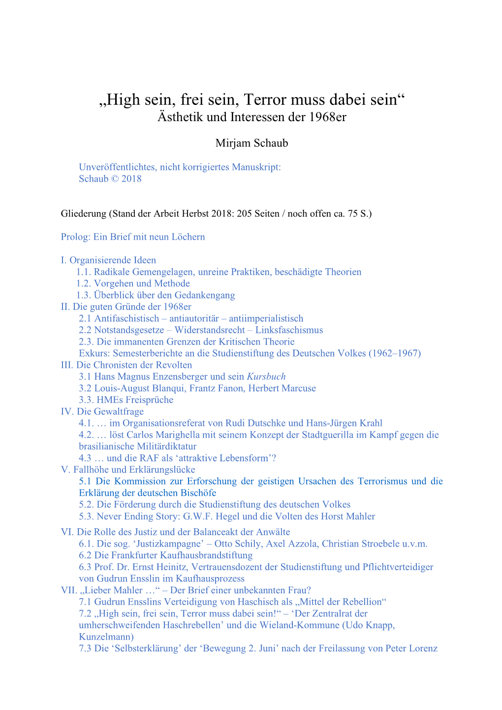 Ästhetik Und Interessen Der 1968Er. Schaub. Vorrede Und Einleitung (Stand Herbst 2018)