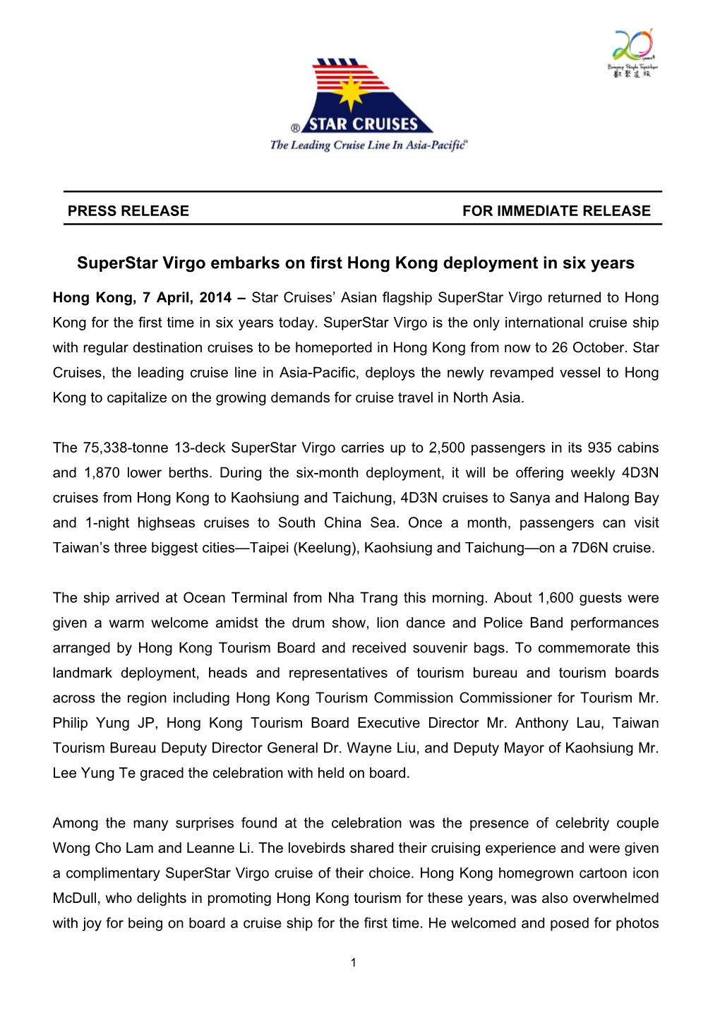 Superstar Virgo Embarks on First Hong Kong Deployment in Six Years