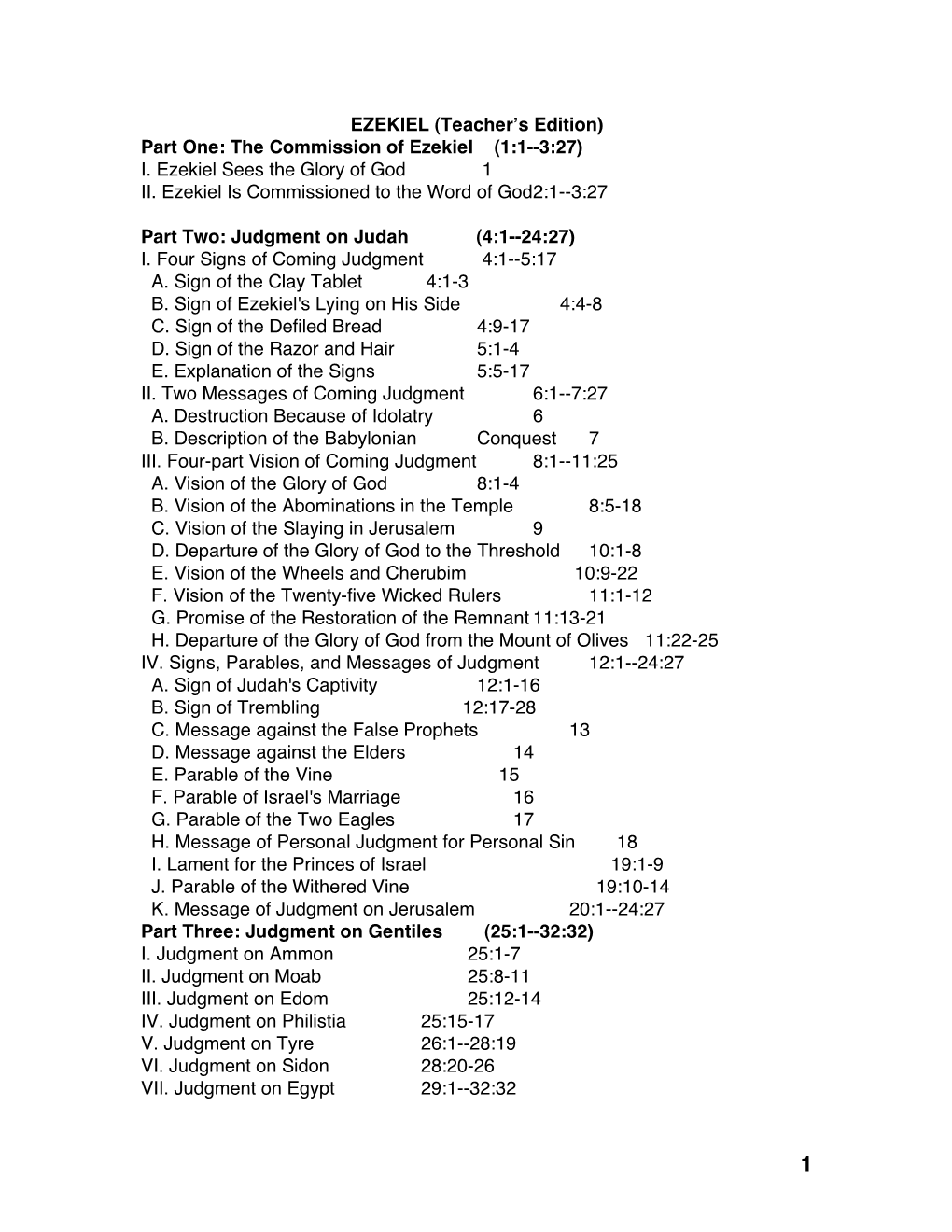 (Teacherʼs Edition) Part One: the Commission of Ezekiel (1:1--3:27) I