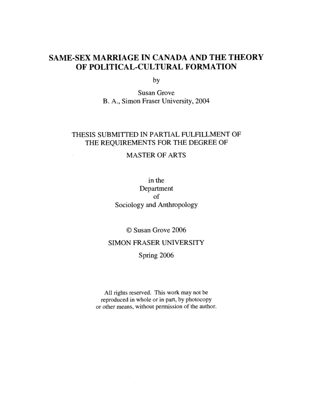 SAME-SEX MARRIAGE in CANADA and the Thelory of POLITICAL-CULTURAL FORMATION