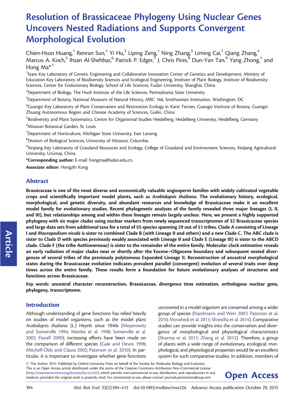 Article Resolution of Brassicaceae Phylogeny Using Nuclear Genes