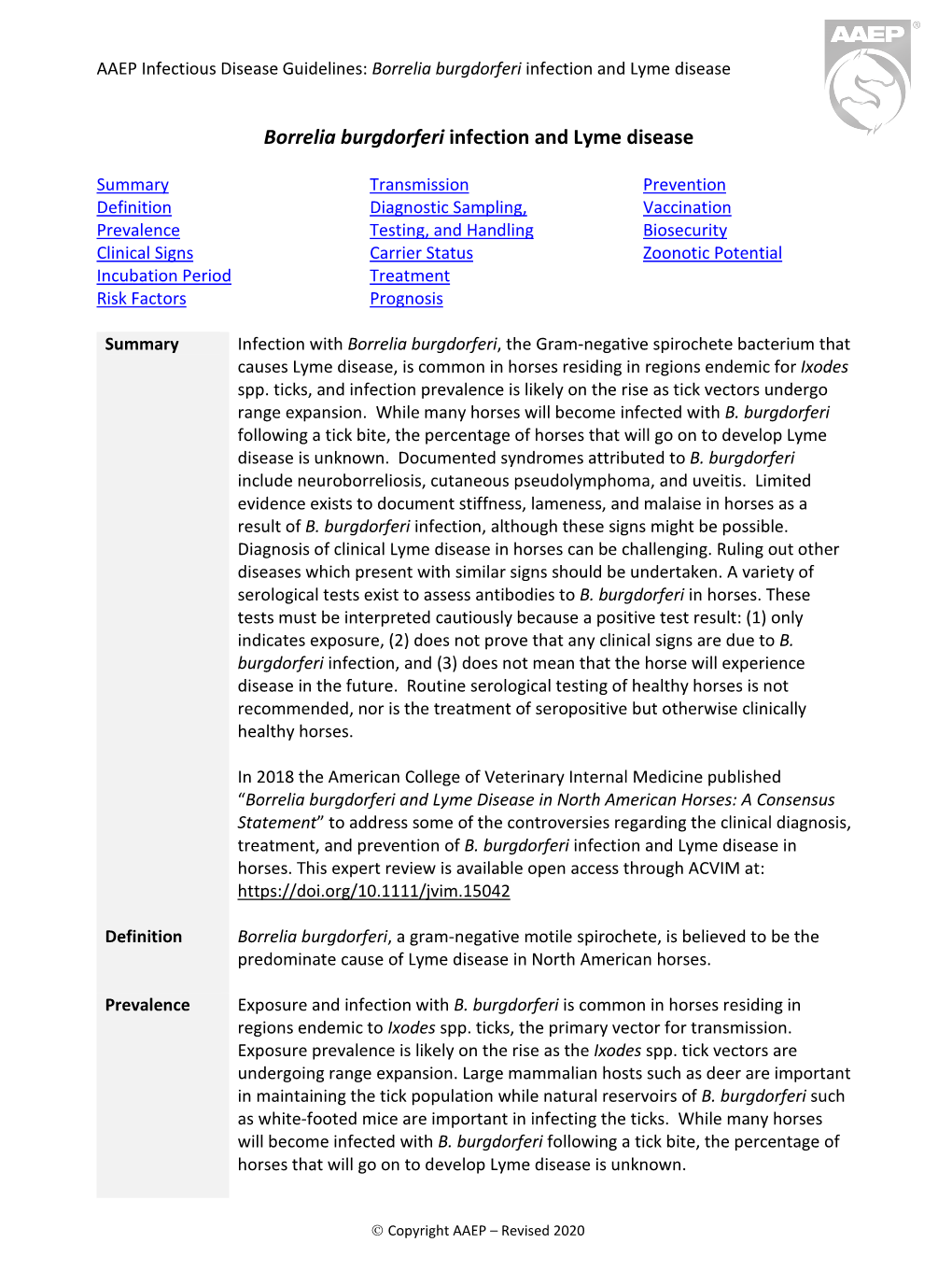 Borrelia Burgdorferi and Lyme Disease Guidelines