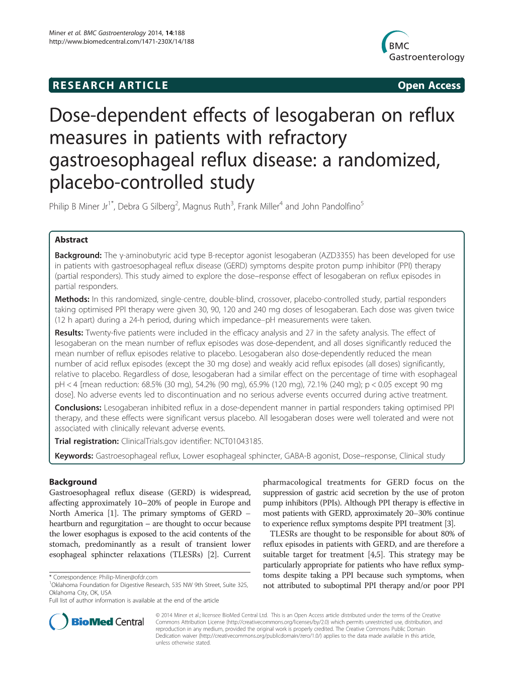 Dose-Dependent Effects of Lesogaberan on Reflux Measures In