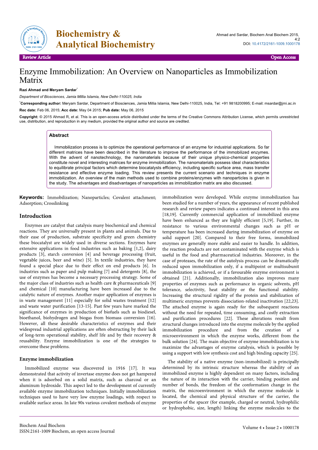 Enzyme Immobilization: an Overview on Nanoparticles As Immobilization Matrix