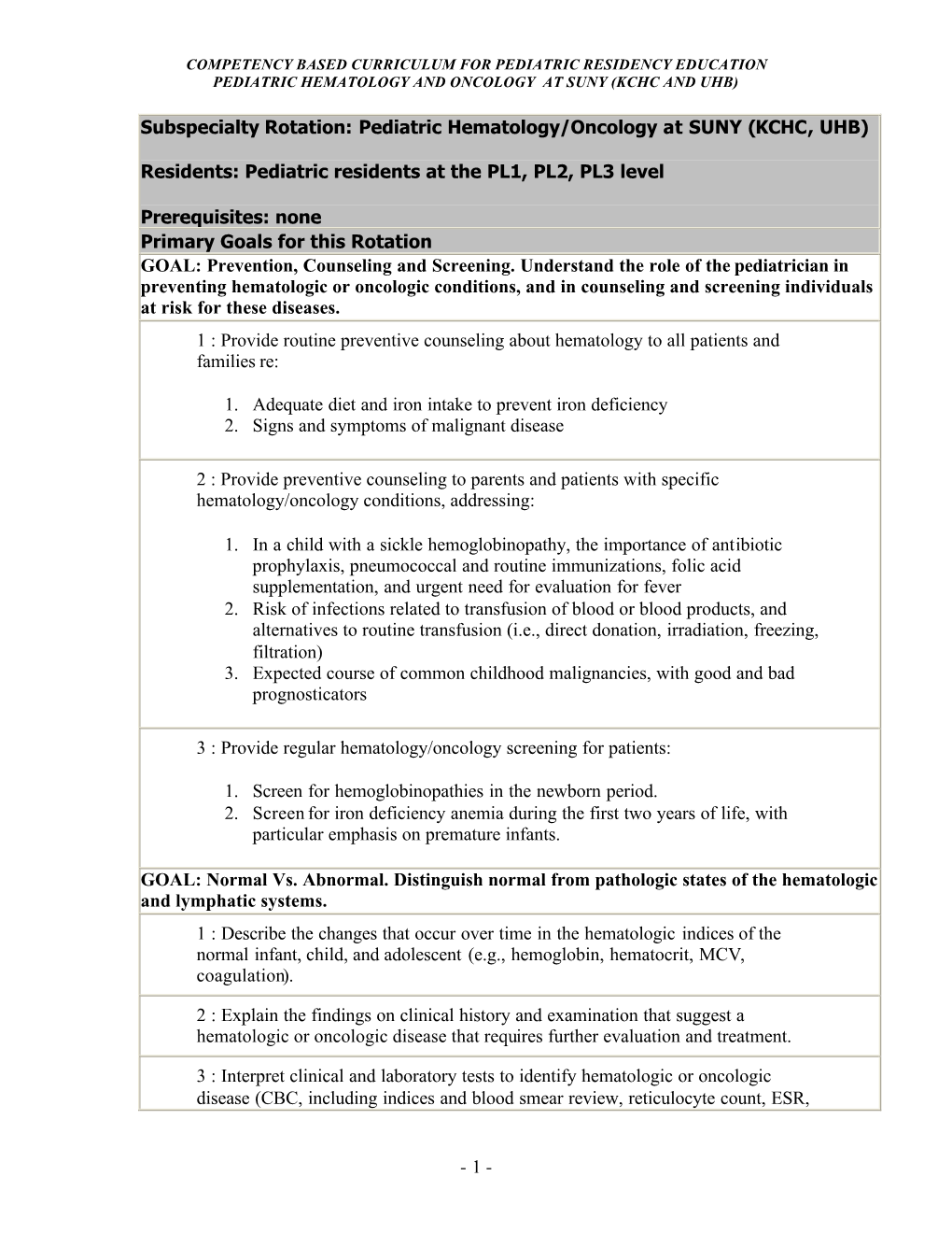 Pediatric Hematology/Oncology at SUNY (KCHC, UHB)