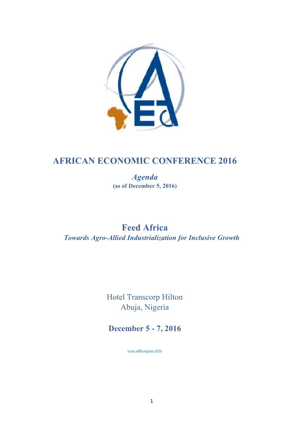 AFRICAN ECONOMIC CONFERENCE 2016 Feed Africa