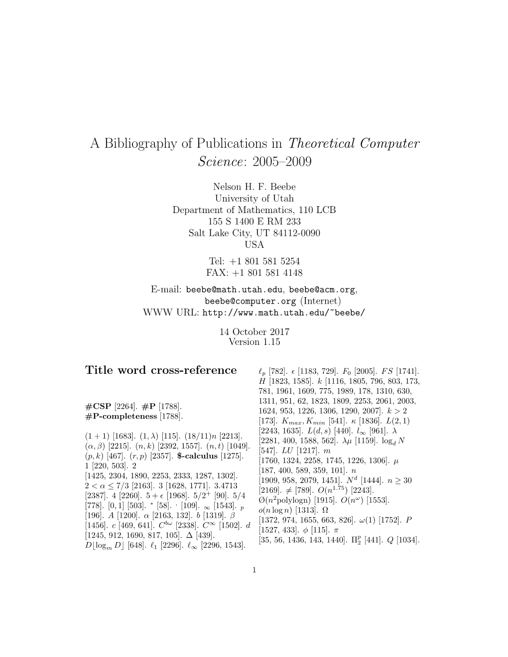 A Bibliography of Publications in Theoretical Computer Science: 2005–2009