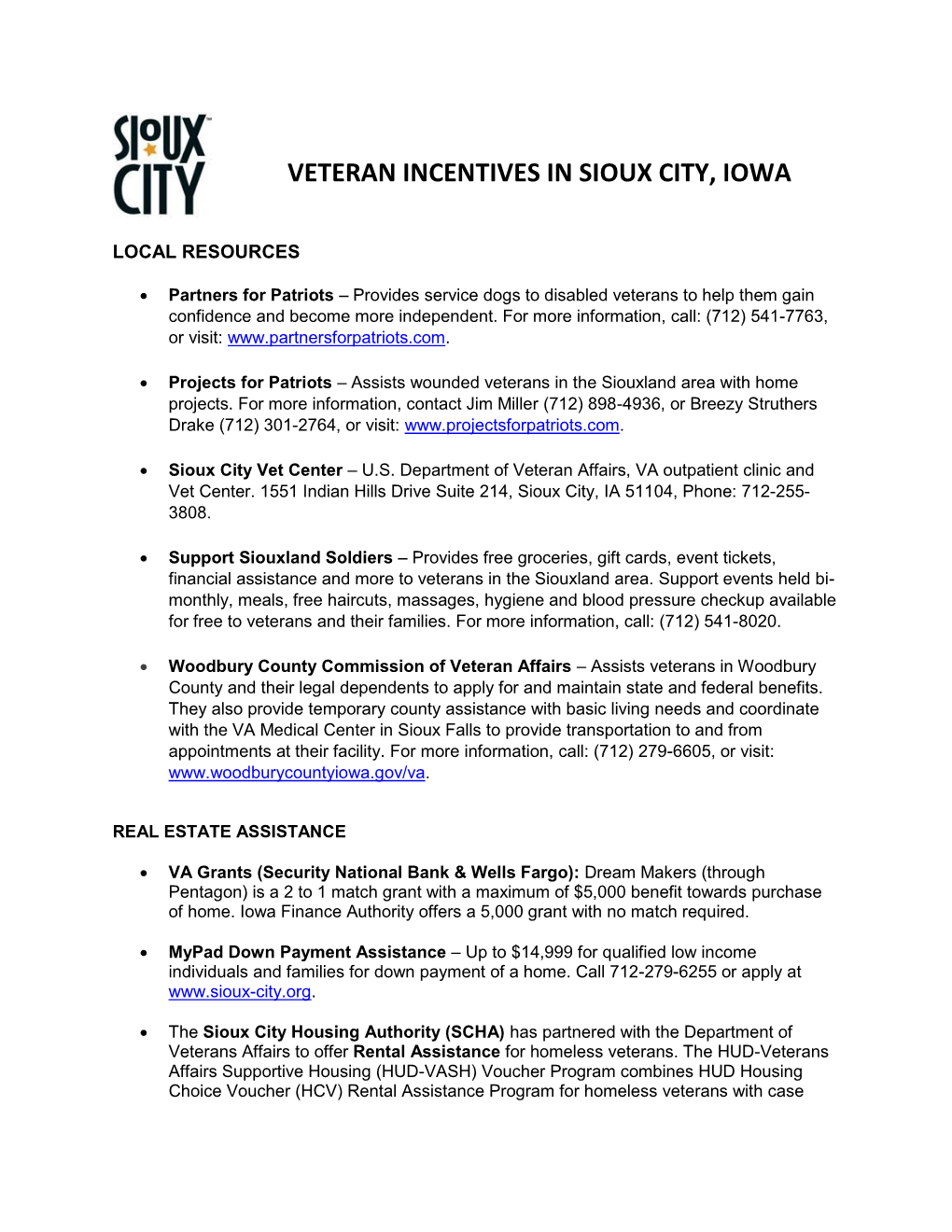 Veteran Incentives in Sioux City, Iowa