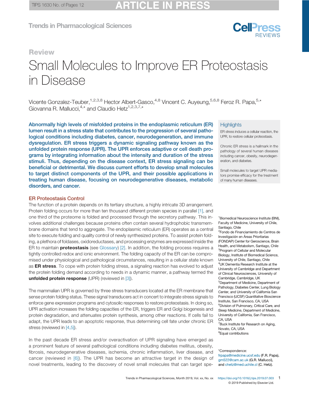 Small Molecules to Improve ER Proteostasis in Disease