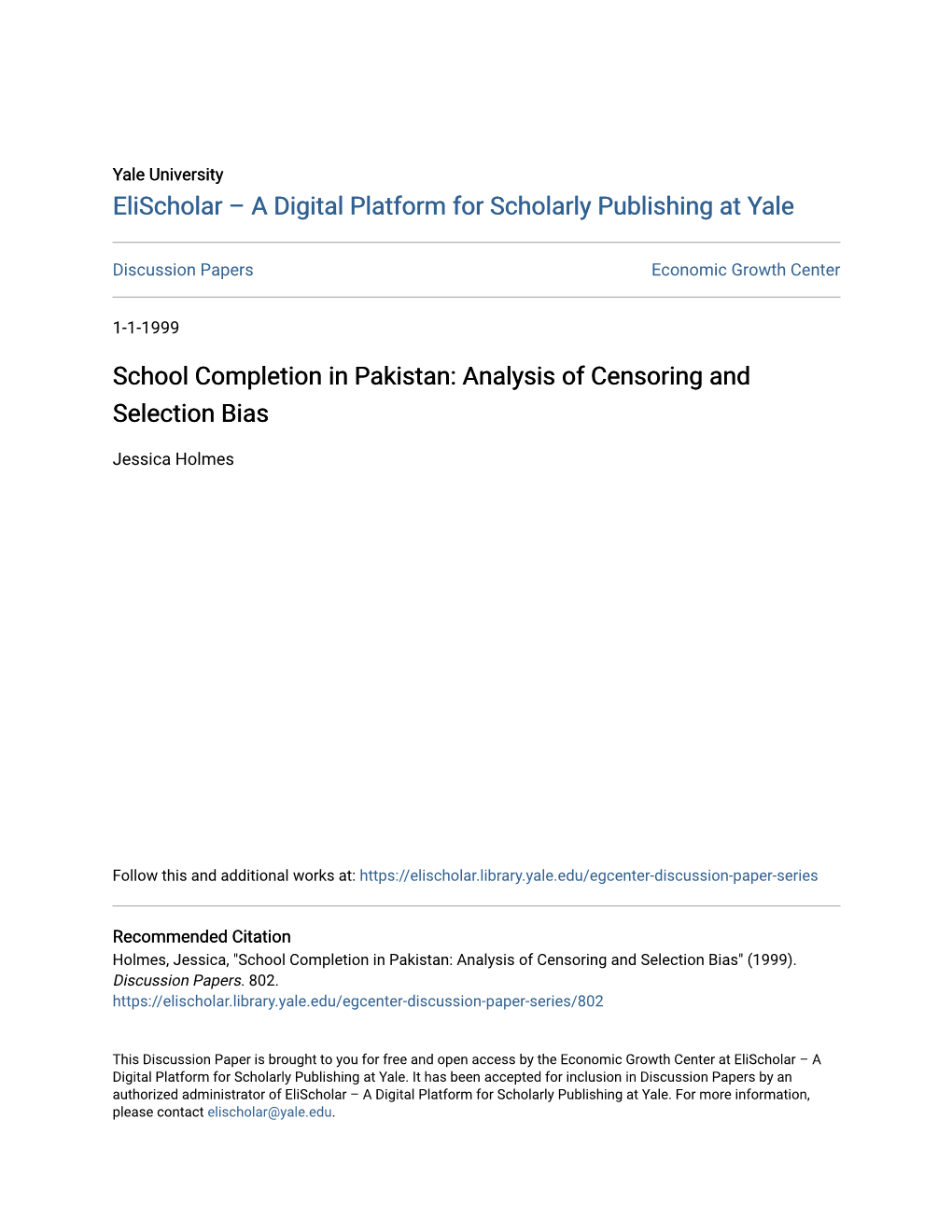 School Completion in Pakistan: Analysis of Censoring and Selection Bias