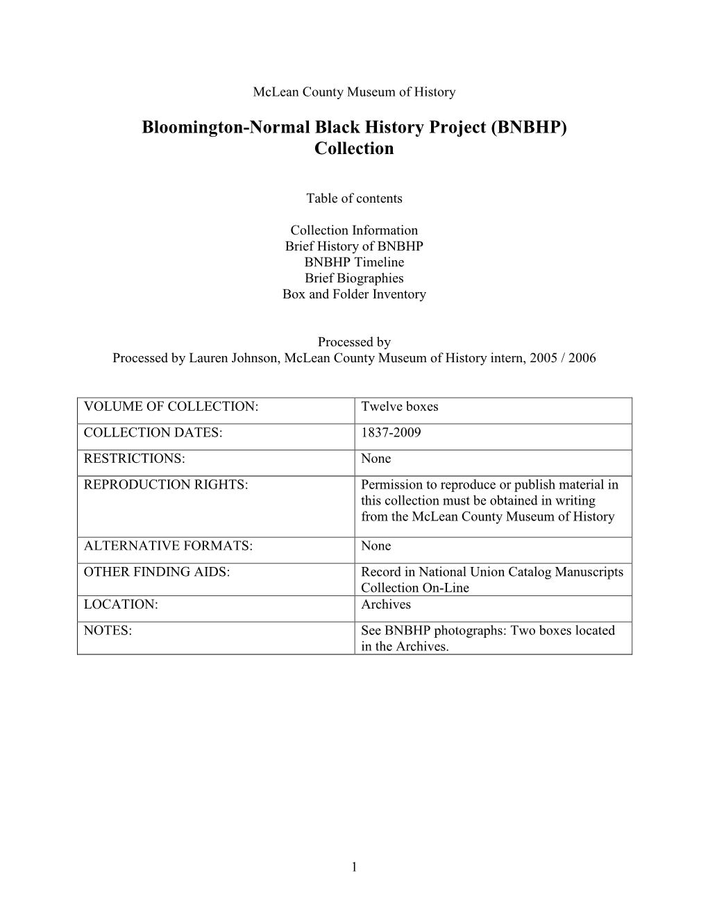 Bloomington-Normal Black History Project (BNBHP) Collection