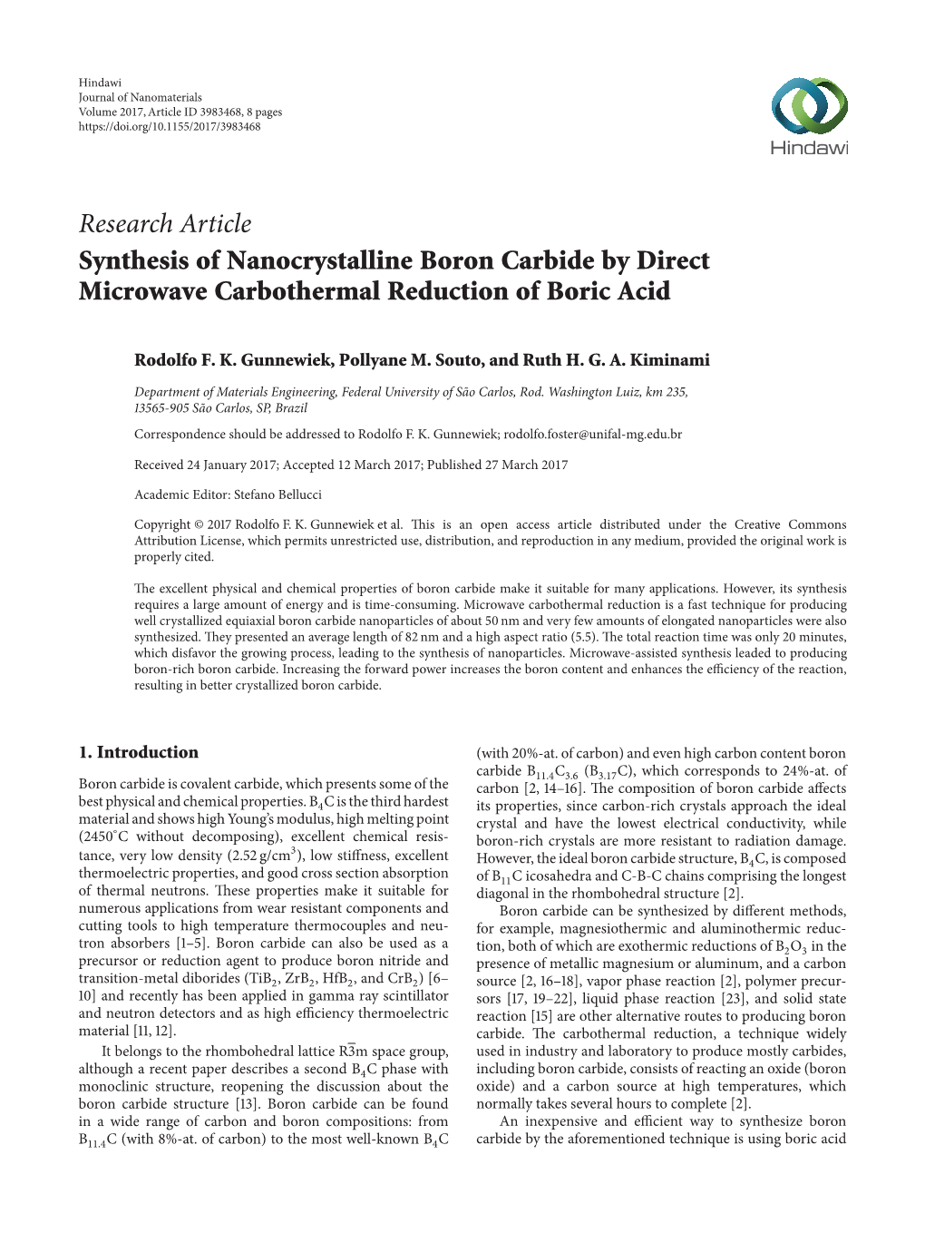 Synthesis of Nanocrystalline Boron Carbide by Direct Microwave Carbothermal Reduction of Boric Acid